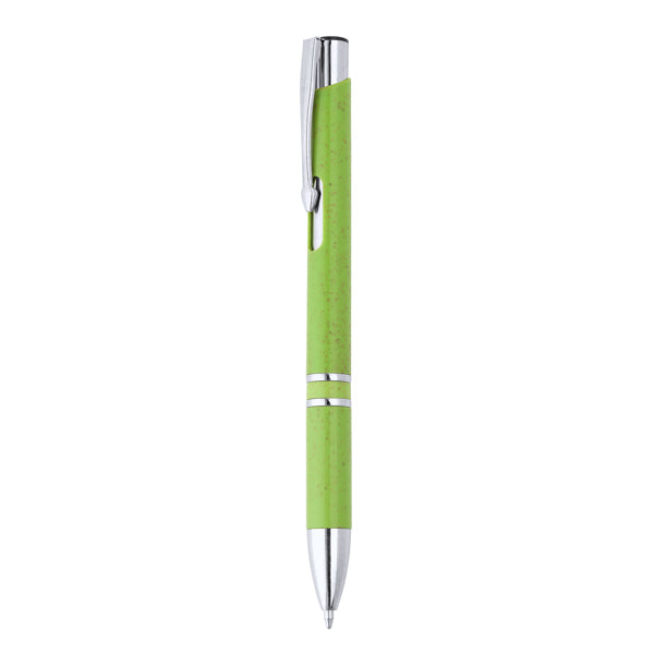 Hayedo - Bolígrafo pulsador de fibra de trigo y ABS con acabados plateados - Verde Oasis