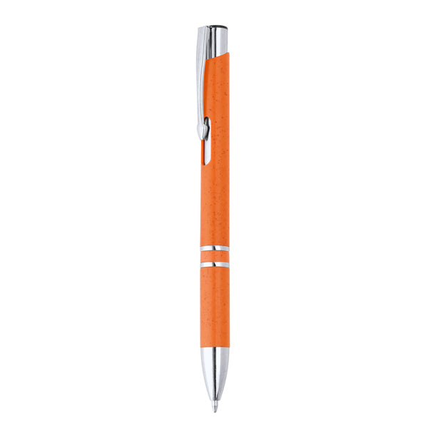 Hayedo - Bolígrafo pulsador de fibra de trigo y ABS con acabados plateados - Naranja