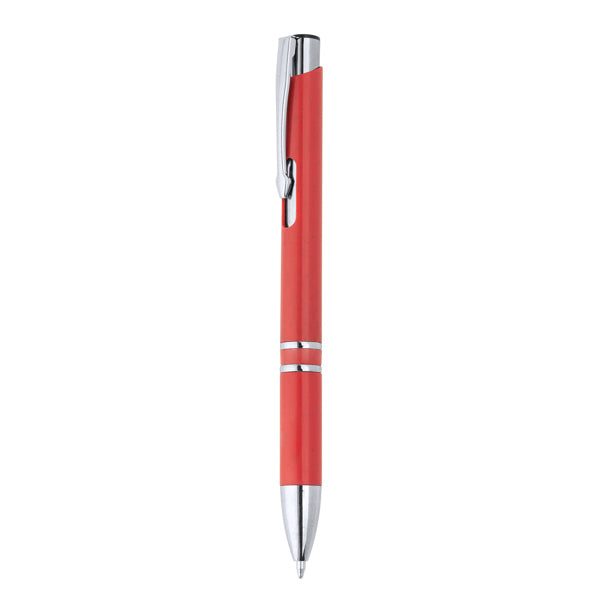 Hayedo - Bolígrafo pulsador de fibra de trigo y ABS con acabados plateados - Rojo