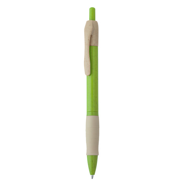 Hana - Bolígrafo pulsador de fibra de trigo y ABS con cómoda empuñadura - Verde Oasis