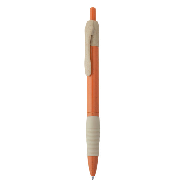 Hana - Bolígrafo pulsador de fibra de trigo y ABS con cómoda empuñadura - Naranja