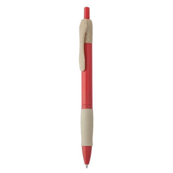 Hana - Bolígrafo pulsador de fibra de trigo y ABS con cómoda empuñadura - Rojo