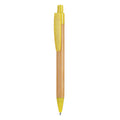 Stoa - Bolígrafo pulsador con cuerpo de bambú y accesorios en fibra de trigo / ABS - Amarillo/Crudo