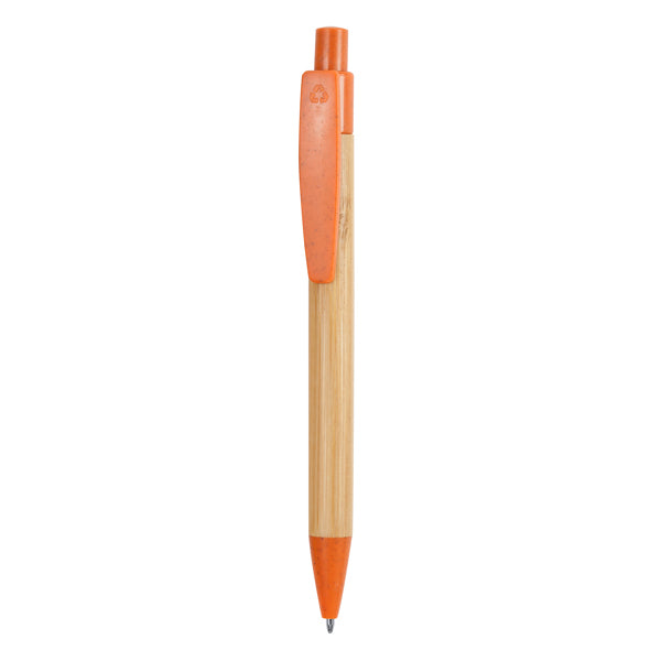 Stoa - Bolígrafo pulsador con cuerpo de bambú y accesorios en fibra de trigo / ABS - Naranja/Crudo