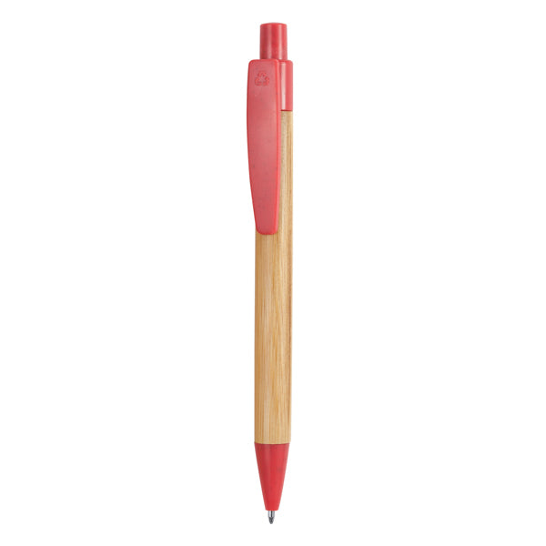 Stoa - Bolígrafo pulsador con cuerpo de bambú y accesorios en fibra de trigo / ABS - Rojo/Crudo