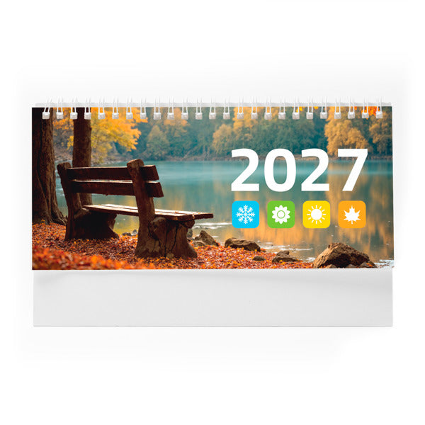 Flint - Calendario de sobremesa horizontal con anillas - Blanco