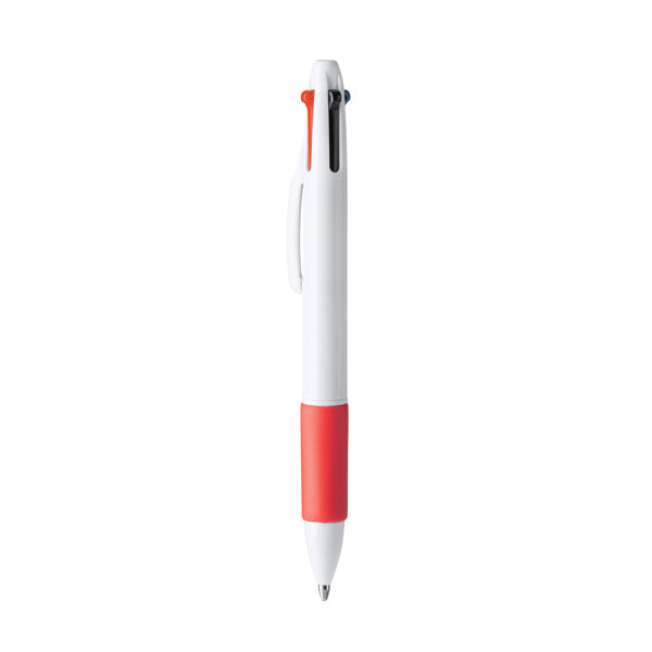 Kunoy - Bolígrafo promocional de 4 tintas con pulsador retráctil - Rojo