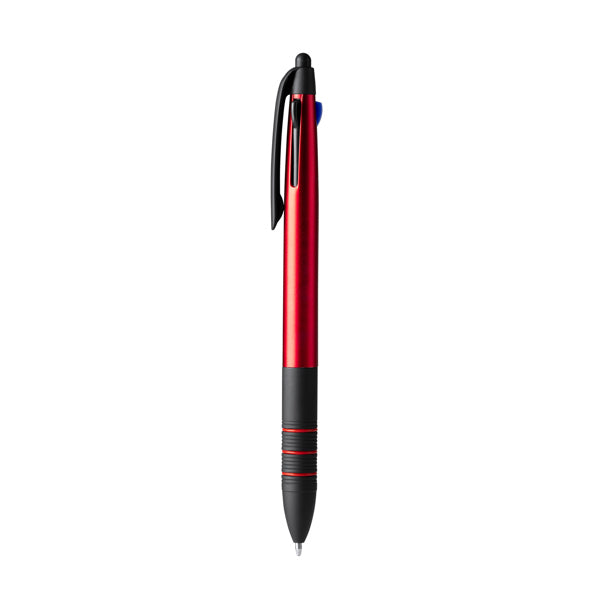 Sandur - Bolígrafo de 3 tintas con pulsador retráctil - Rojo